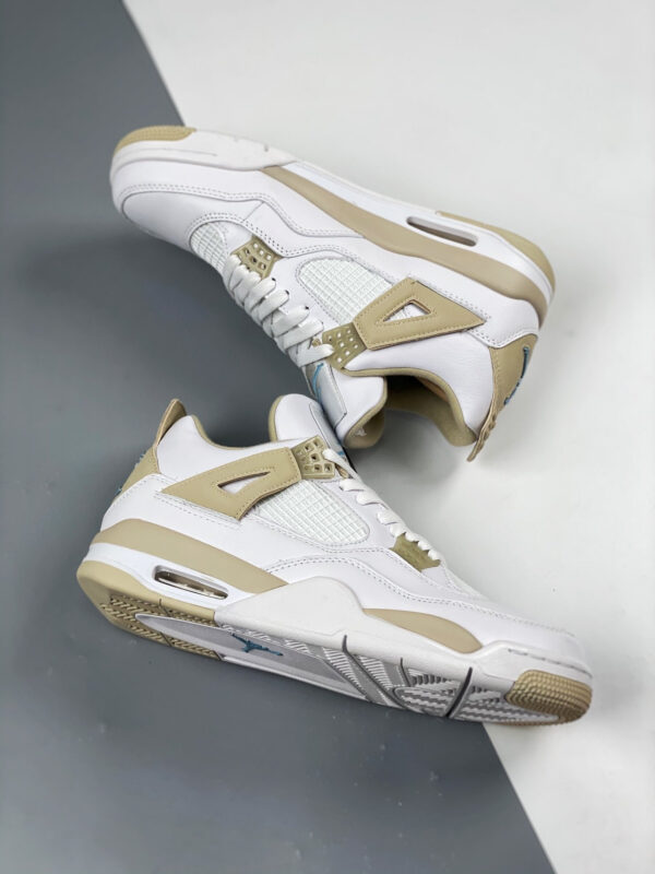 Air Jordan 4 Linen White Boarder Blue-Light Sand For Sale