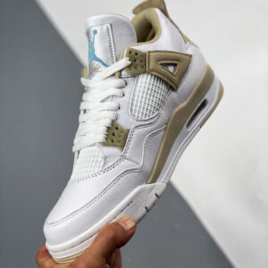 Air Jordan 4 Linen White Boarder Blue-Light Sand For Sale