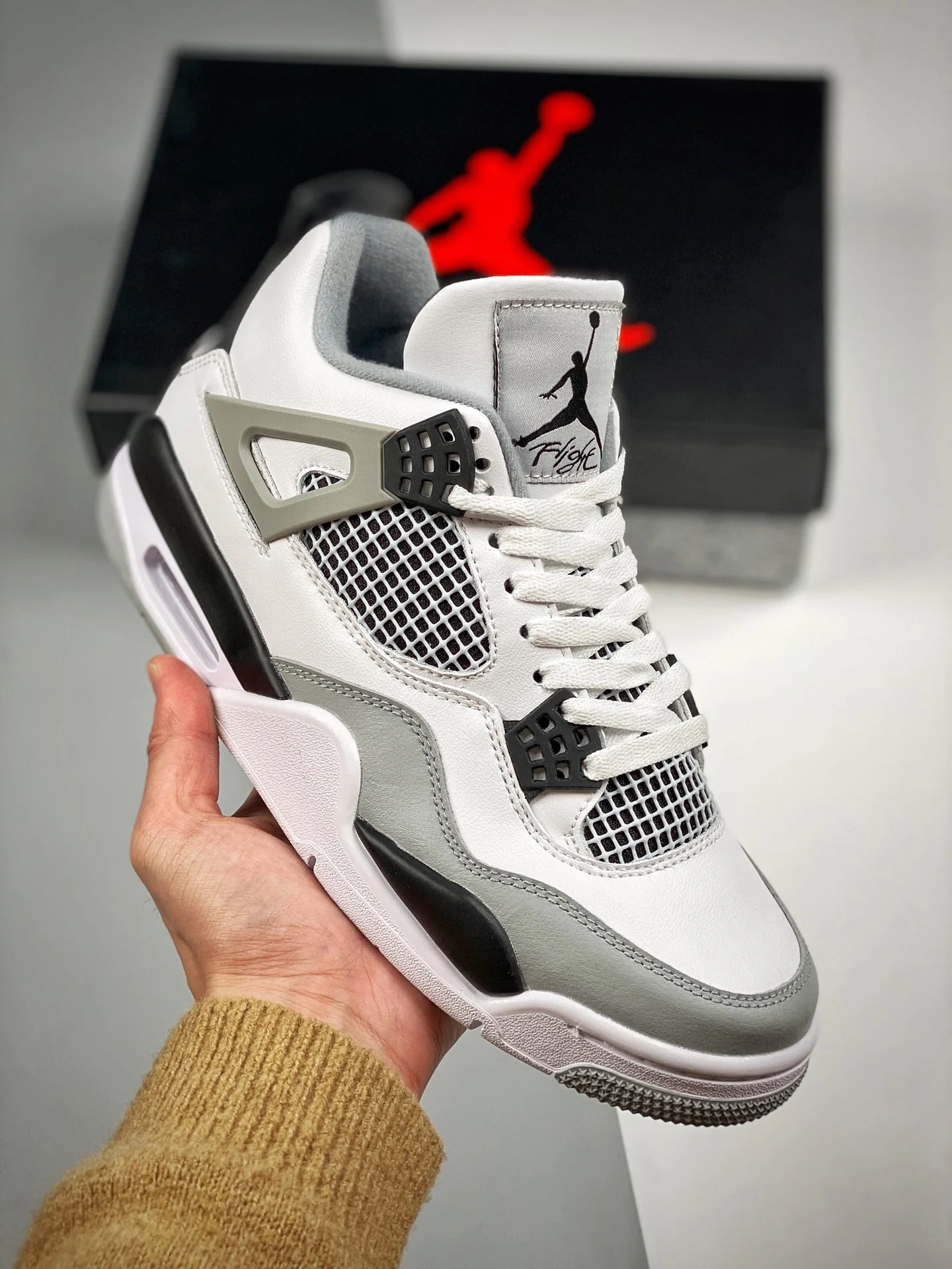 Air Jordan 4 Military Black White Black-Neutral Grey For Sale