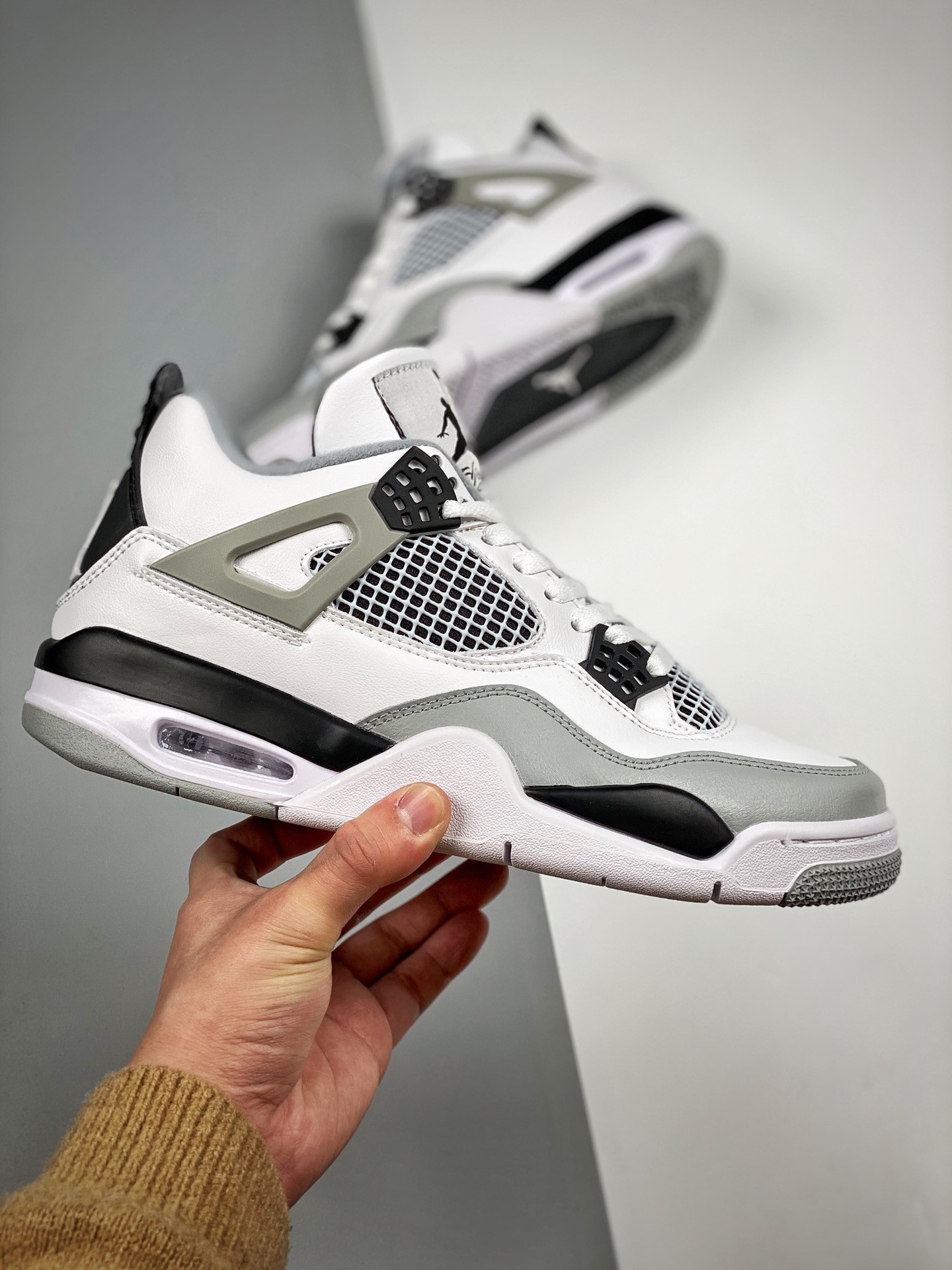 Air Jordan 4 Military Black White Black-Neutral Grey For Sale