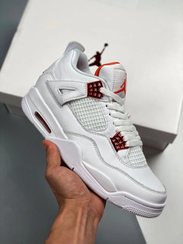 Air Jordan 4 White Team Orange-Metallic Silver For Sale