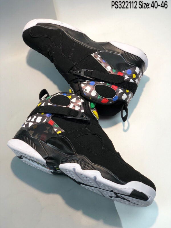 Air Jordan 8 Quai 54 Black White-Multi-Color For Sale