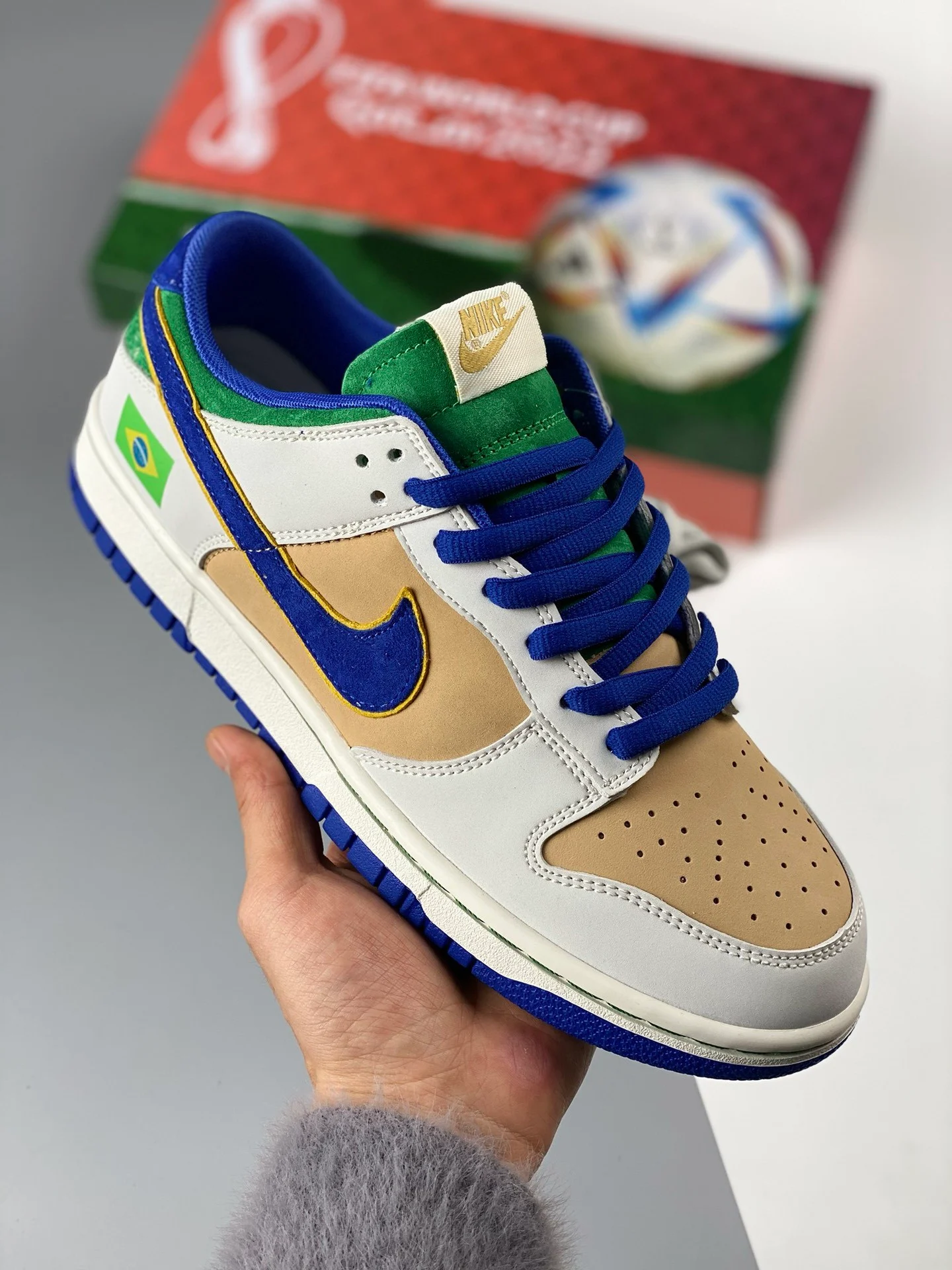 Custom Nike Dunk Low Brazil  White Brown Green For Sale