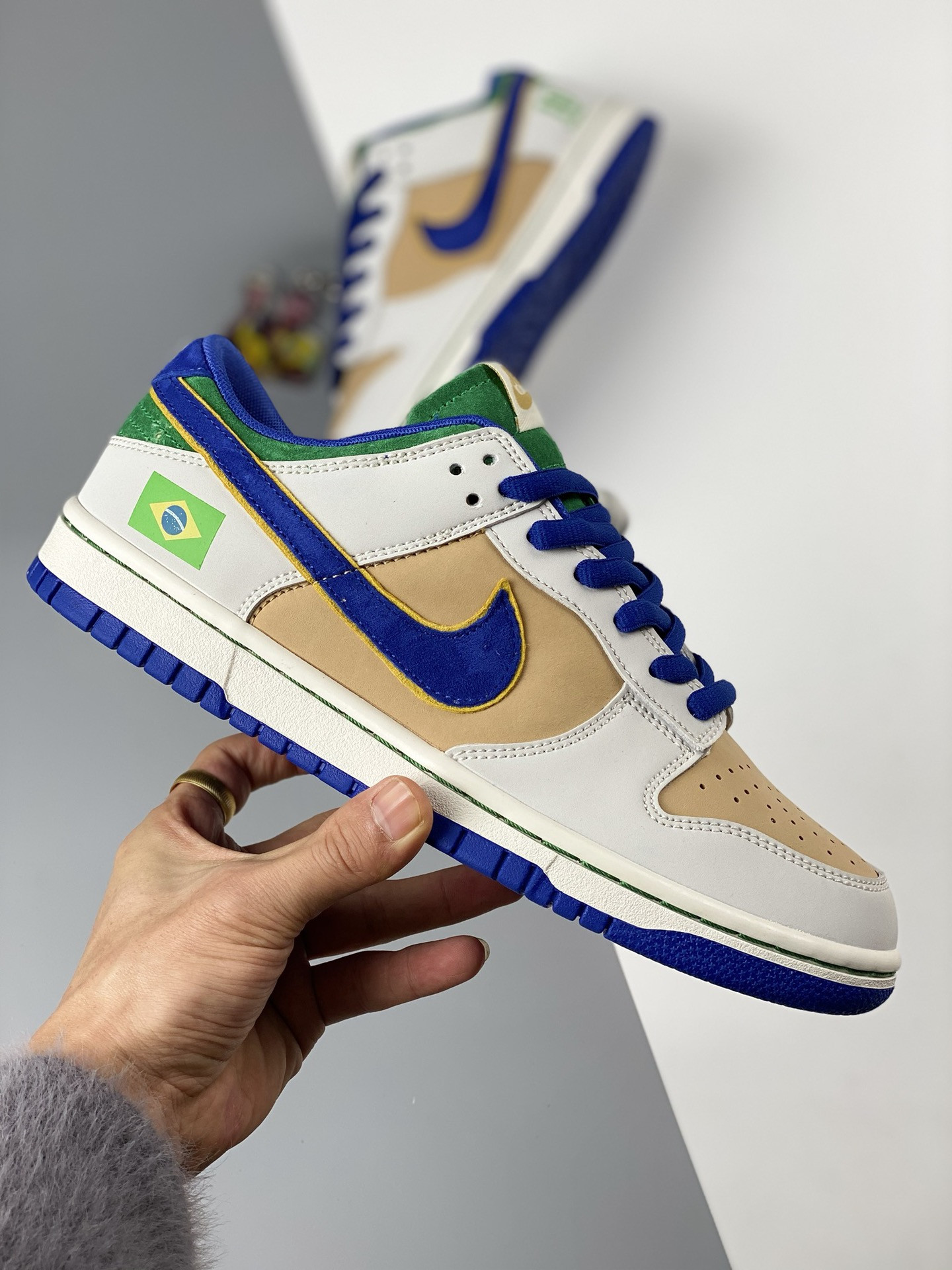 Custom Nike Dunk Low Brazil  White Brown Green For Sale