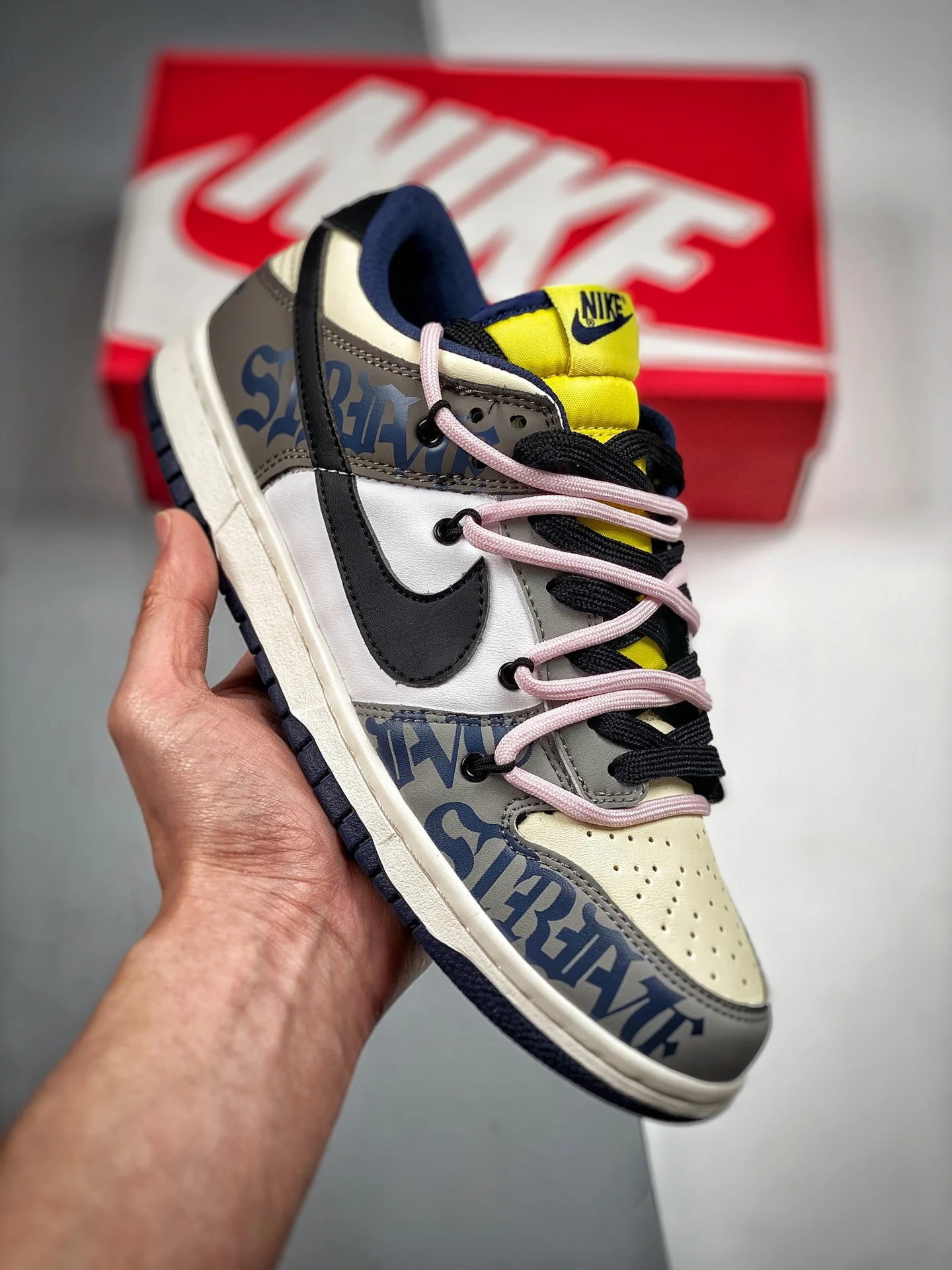 Custom Nike Dunk Low Retro Mocha White Yellow Navy For Sale