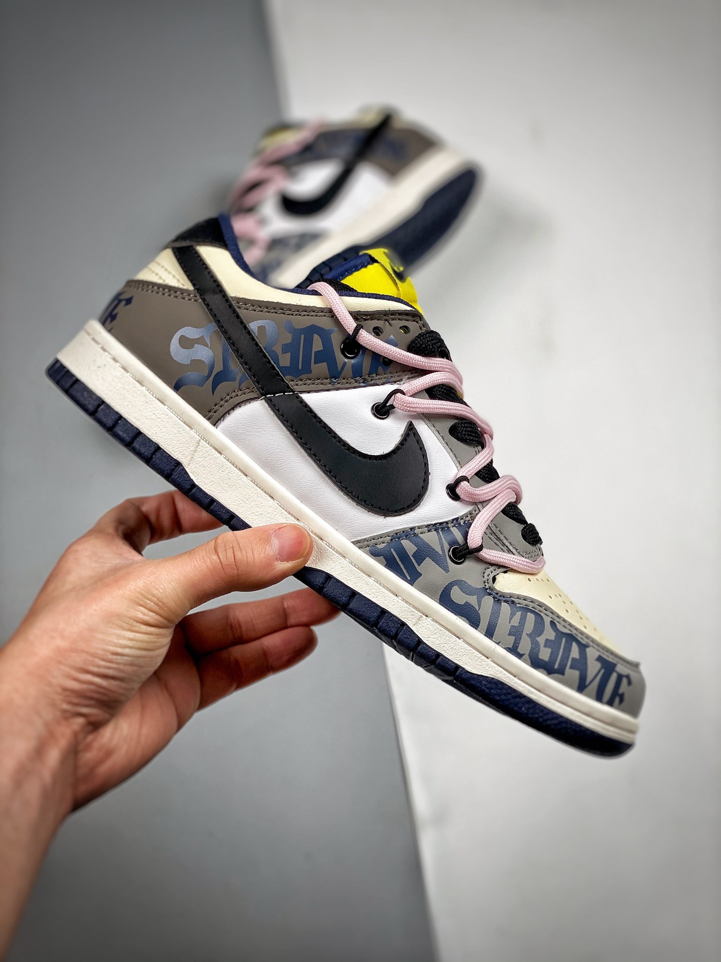 Custom Nike Dunk Low Retro Mocha White Yellow Navy For Sale