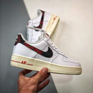 Nike Air Force 1 Low Plaid Swoosh White Red DV0789-100 For Sale