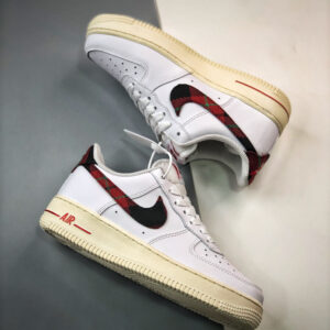 Nike Air Force 1 Low Plaid Swoosh White Red DV0789-100 For Sale