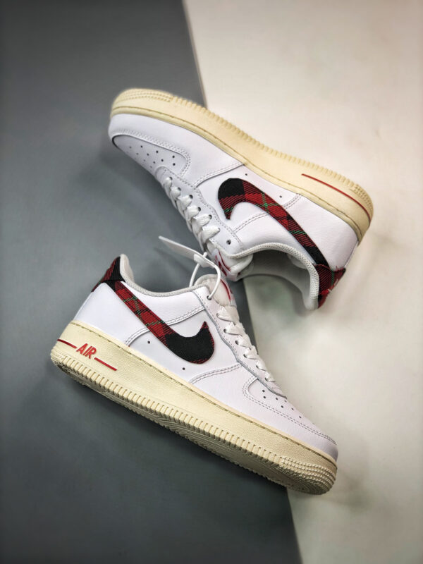 Nike Air Force 1 Low Plaid Swoosh White Red DV0789-100 For Sale