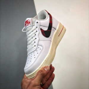 Nike Air Force 1 Low Plaid Swoosh White Red DV0789-100 For Sale