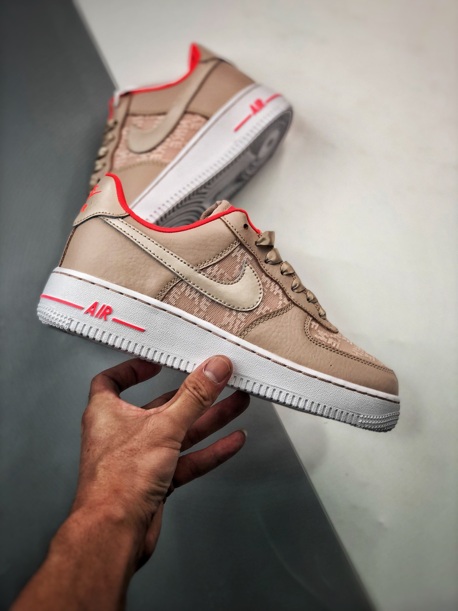 Nike Air Force 1 Low Fossil Stone Laser Crimson White DQ7782-200 For Sale