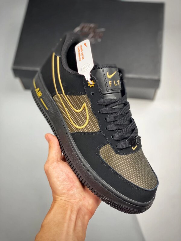 Nike Air Force 1 Low Legendary Black Gum Light Brown Metallic Gold For Sale