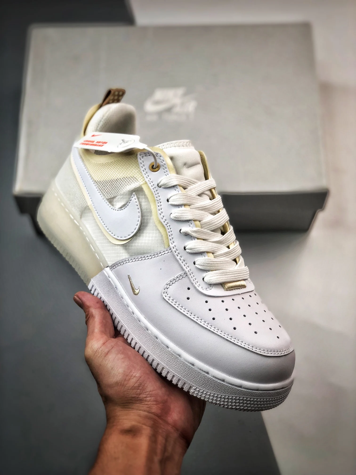 Nike Air Force 1 React White Coconut Milk-LT Iron Ore DH7615-100 For Sale