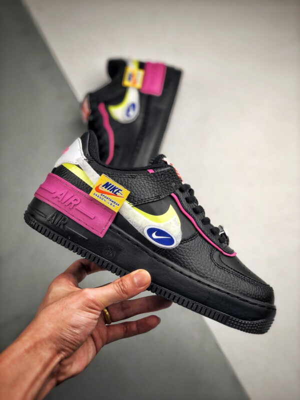 Nike Air Force 1 Shadow Black Limelight-Cosmic Fuchsia-White Purple