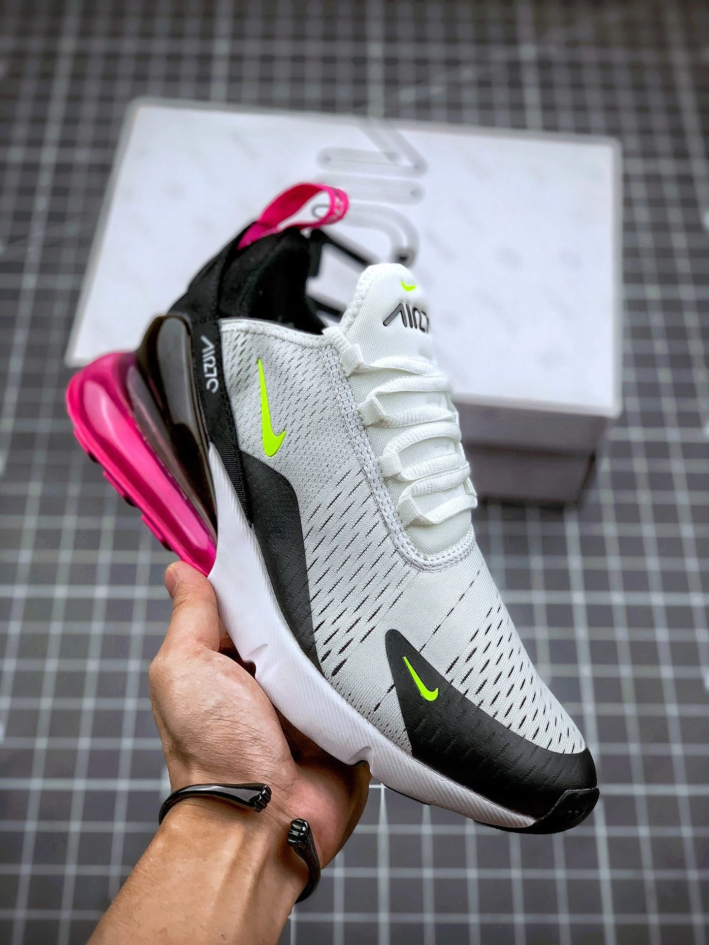 Nike Air Max 270 White Black Fuchsia Volt AH8050-109 For Sale