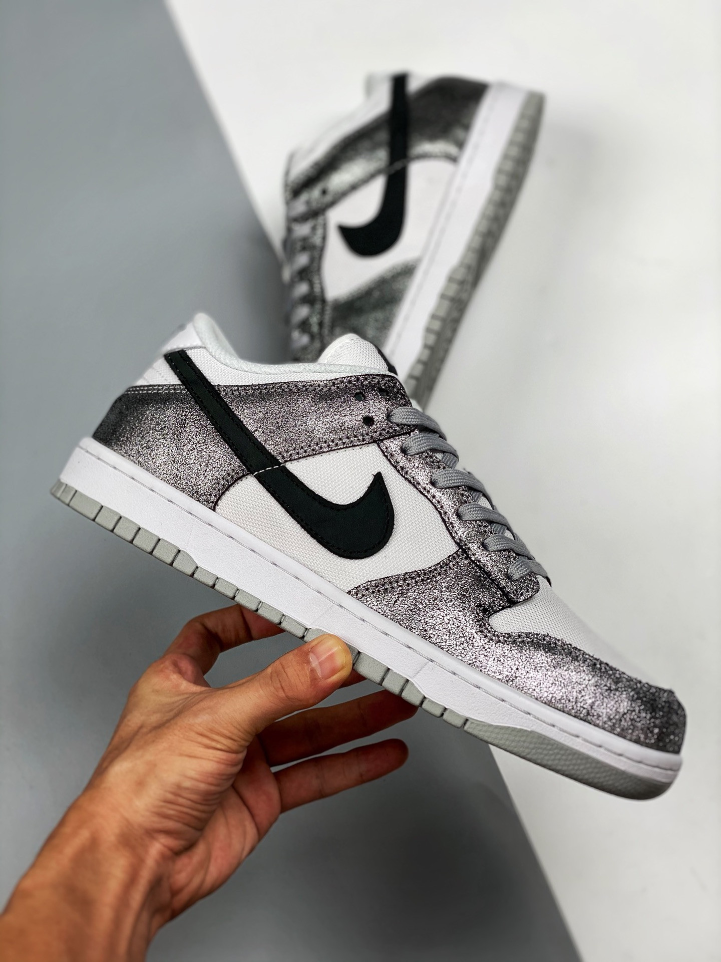 Nike Dunk Low Shimmer White Metallic Silver-Black For Sale