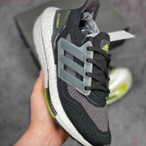 Adidas Ultra Boost 21 Black Silver Metallic Solar Yellow For Sale