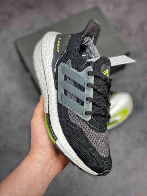 Adidas Ultra Boost 21 Black Silver Metallic Solar Yellow For Sale