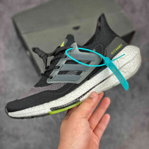 Adidas Ultra Boost 21 Black Silver Metallic Solar Yellow For Sale