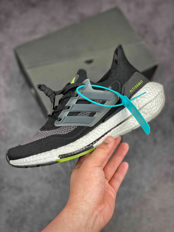 Adidas Ultra Boost 21 Black Silver Metallic Solar Yellow For Sale