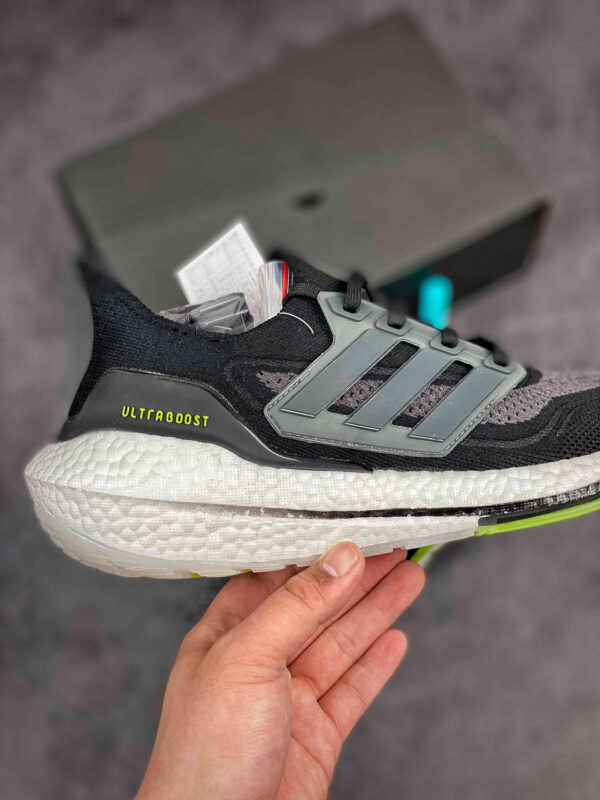 Adidas Ultra Boost 21 Black Silver Metallic Solar Yellow For Sale